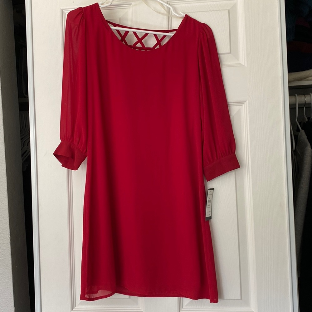 Want & Need Red Shift Dress w/ Back Cutout Detailing
